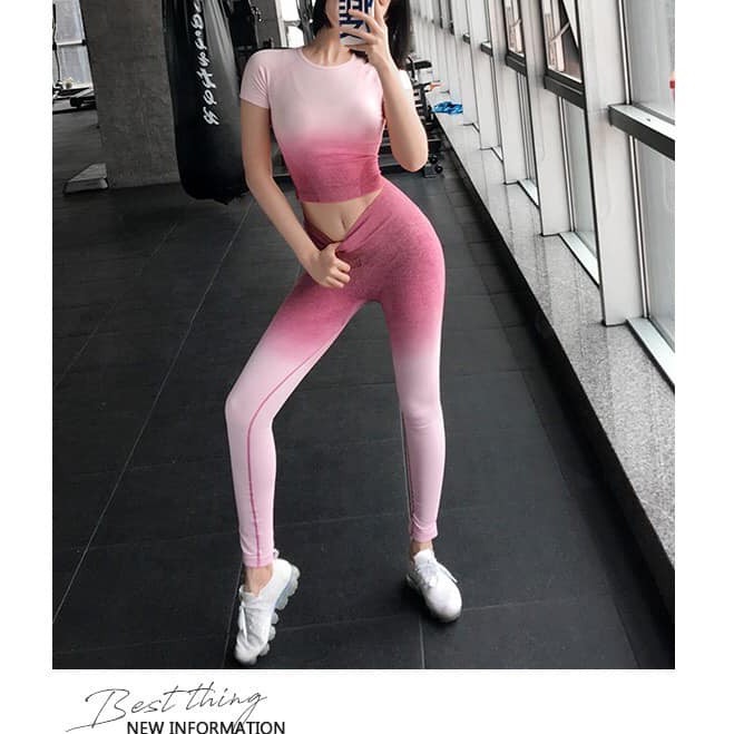 Set đồ tập gym, tập yoga, tập aerobic dệt loang ombre siêu đẹp PL95