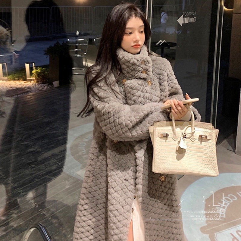 Áo khoác lông cừu nữ chần bông dáng dài cực ấm sang chảnh cao cấp  - Áo khoác lông nữ dáng dài cổ cao
