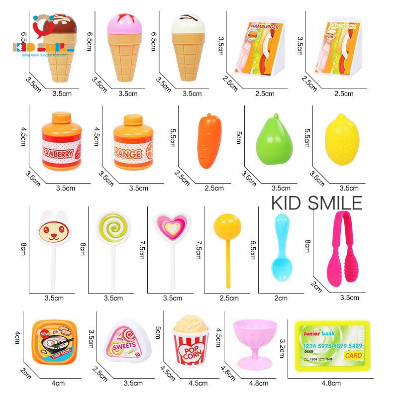 Bộ đồ ăn trẻ em đồ chơi Bộ đồ chơi trẻ em quầy bán đồ ăn siêu thị, đồ chơi làm bếp chất liệu nhựa ABS cao cấp 33 chi
