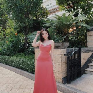 Đầm maxi lụa cổ đổ cao cấp 2 màu