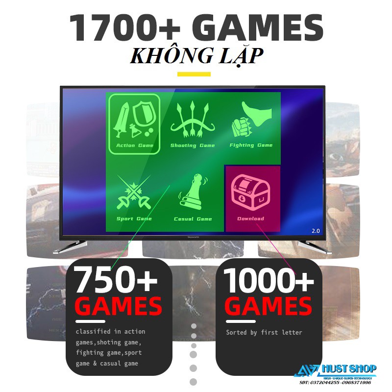 Máy Chơi Game 4 Nút Không Dây Y2S HD PLUS Tích Hợp 1700+ Games Cổ Điển Kết Nối HDMI 4K Hỗ Trợ Tải Game + Save Games