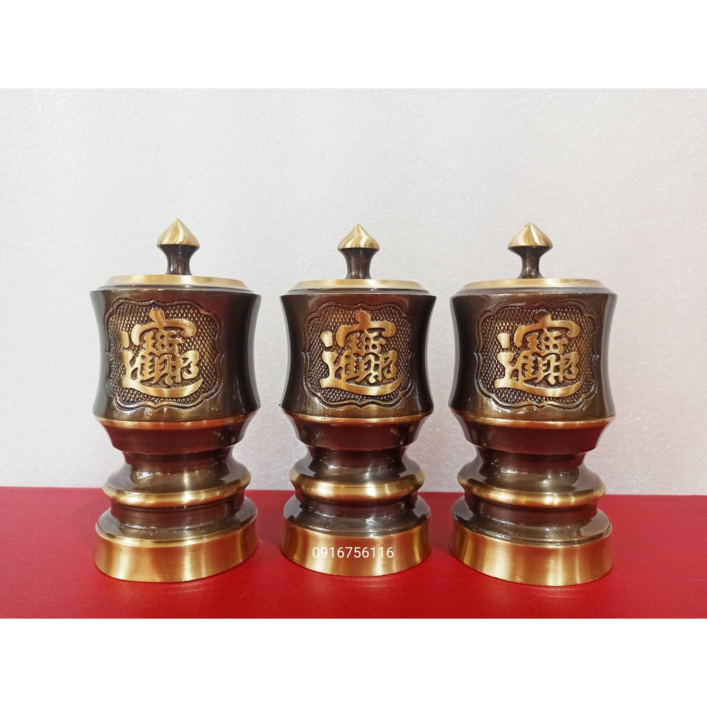Bộ đài thờ bằng đồng thau, đài thờ phong thủy cao 20cm, 16cm