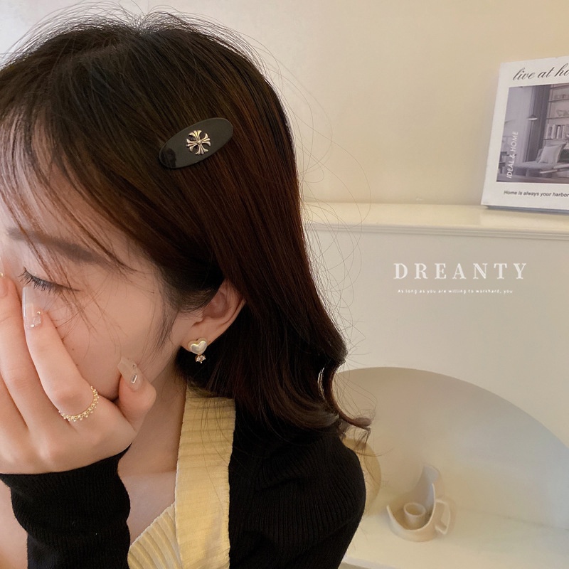 Kẹp Tóc Mỏ Vịt Đính Đá Màu Đen Phong Cách Hàn Quốc Cổ Điển Thời Trang Cho Nữ