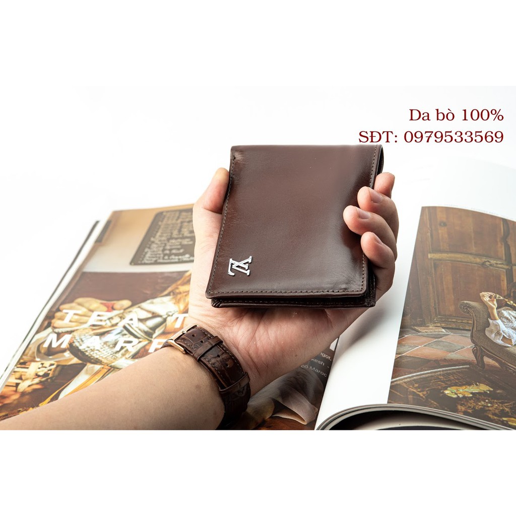 Ví Nam ngang da bò cao cấp hàng thủ công made in Viet Nam màu nâu nhạt, đường kim mũi chỉ sắc sảo