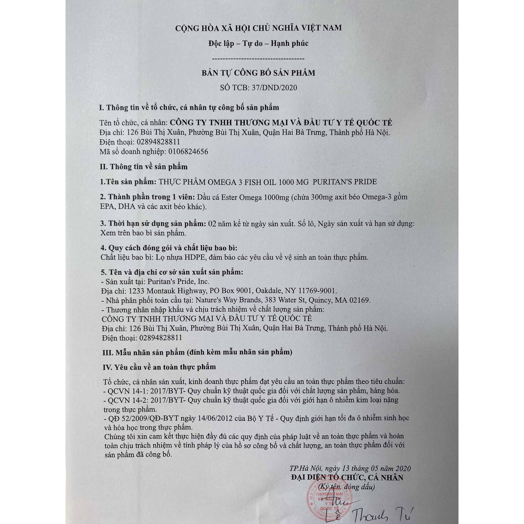 Viên uống dầu cá Omega 3 Fish oil Puritan's Pride 100v