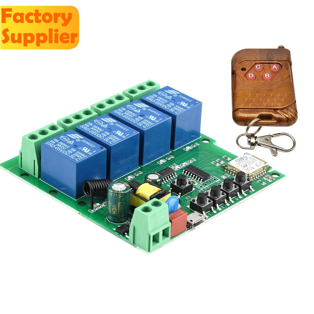 Mô đun rơ le thông minh 4 kênh 5V 12V 220V 433Mhz điều khiển từ xa cho nhà thông minh google