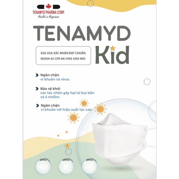 [Hộp 30 cái] Khẩu Trang Trẻ Em KF94 Tenamyd Kid 4 lớp Chuẩn NIOSH N95