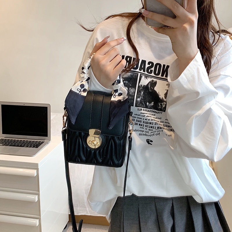 IELGY Túi đeo vai IELGY hình vuông cỡ nhỏ phối khăn lụa thời trang cho nữ