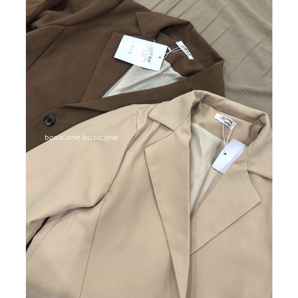 [Ảnh thật] Áo khoác blazer 2 lớp màu nâu choco - Áo vest trơn 2 lớp túi nắp dáng rộng