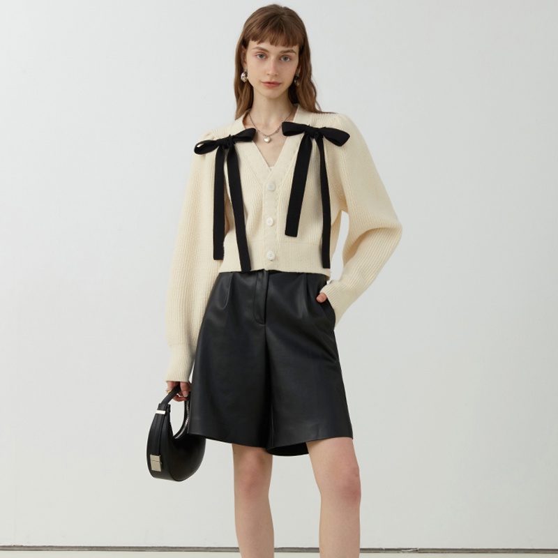 Áo khoác dệt kim Pure Cube phối nơ xinh xắn cho nữ