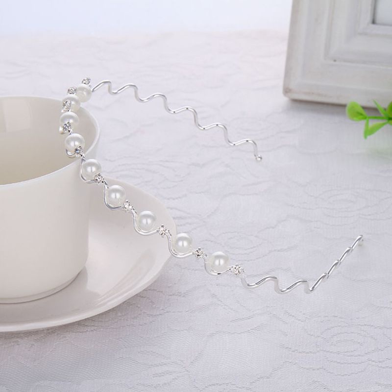 Cài Tóc Đính Ngọc Trai Giả Bằng Thép Gợn Sóng Phong Cách Hàn Quốc