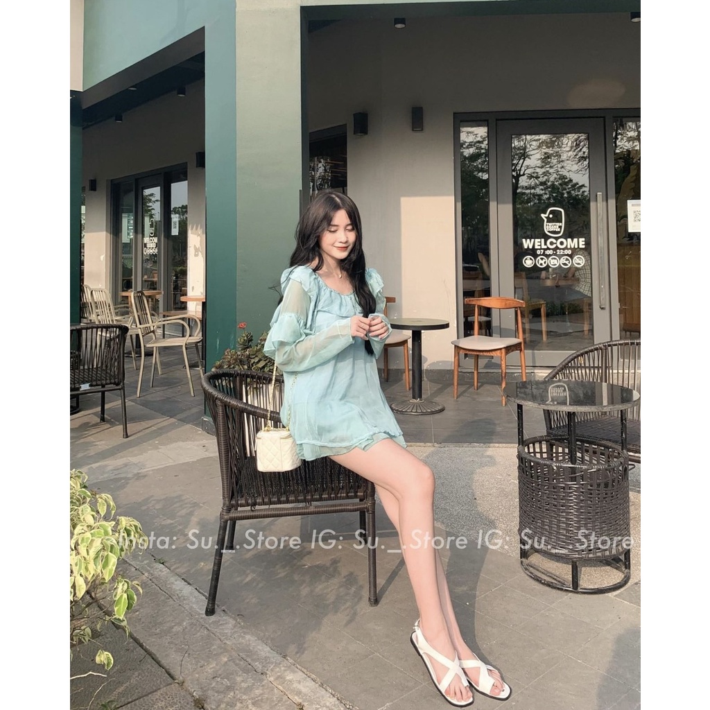 Set 3in1 gồm áo voan tơ kèm áo hai dây và quần 2 tầng