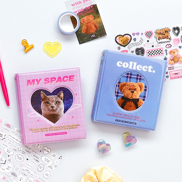 DAISO Collect Book Sổ lưu trữ ảnh/thẻ hình ảnh dễ thương có móc khóa màu hồng/đen
