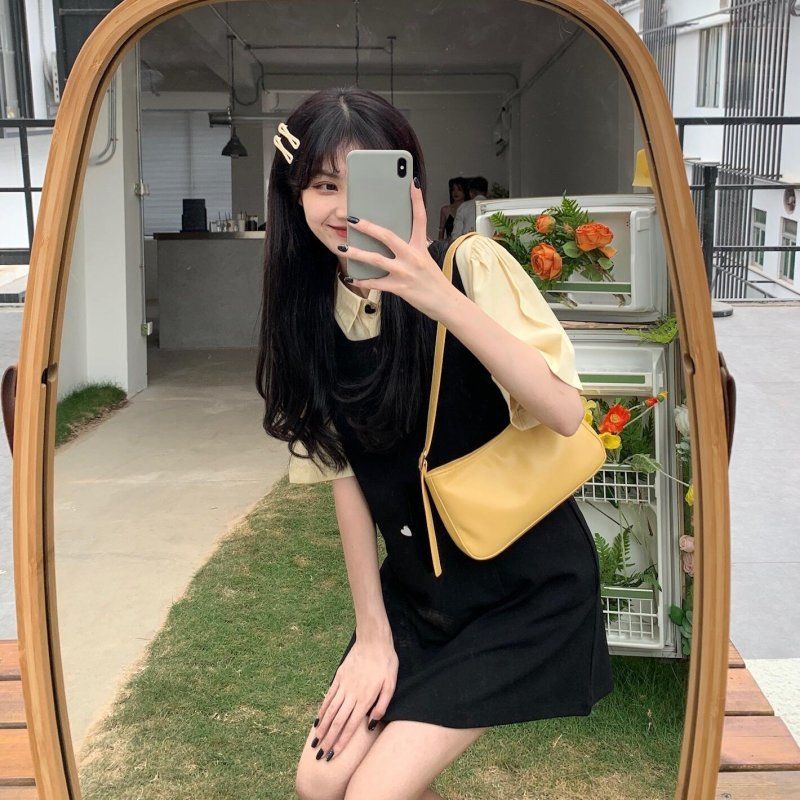 COZOKC Set trang phục áo thun polo tay ngắn và đầm hai dây dài thiết kế xẻ tà phong cách Hàn Quốc thời trang cho nữ