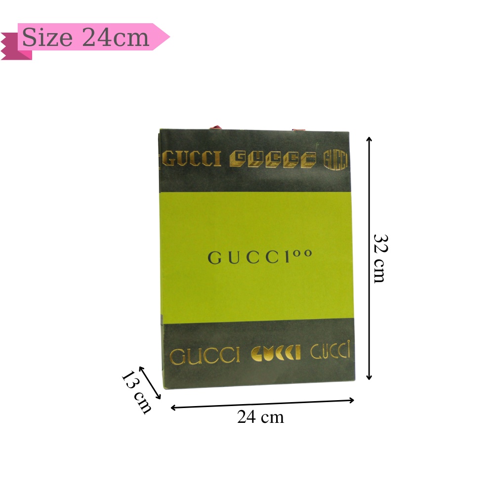 Túi Giấy Các Hãng Gu cci Xanh Lá Chữ Vàng Vip Nguyên Bản Cao Cấp Hàng Có Sẵn