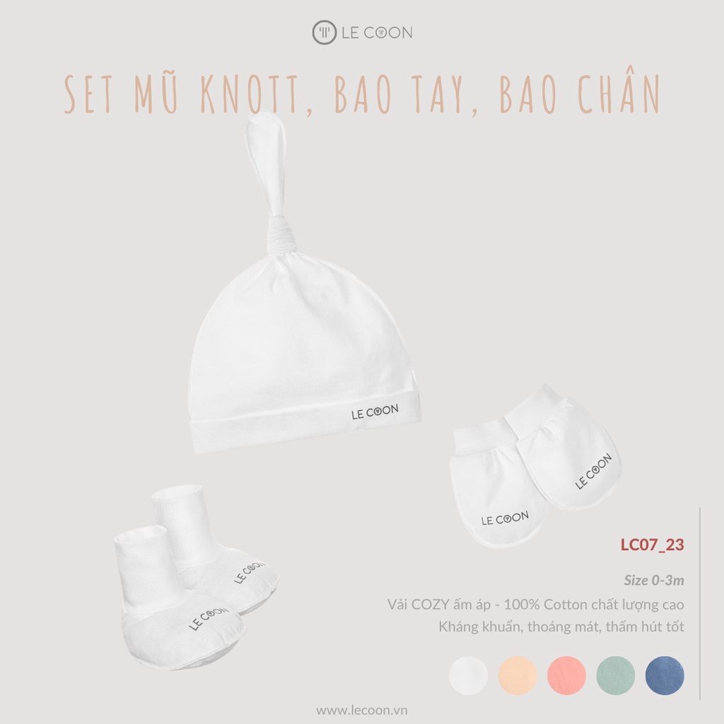 LECOON- Set mũ knotted, bao tay bao chân cho bé sơ sinh Lecoon