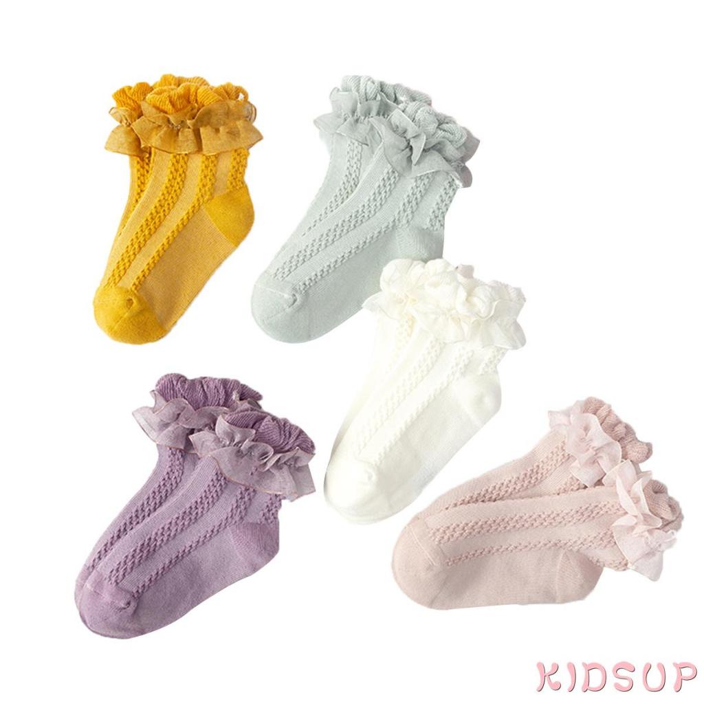 KIDSUP1-Baby Girls Lace Princess Socks Solid Color Anti-slip Short Tube Floor Hosiery