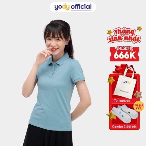 Áo Polo Nữ Yody vải mắt chim in logo APN5308