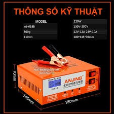 Máy sạc bình ắc quy tự động 12V 24V 200AH ANJING chức năng tự ngắt khi đầy bảo vệ ắc quy sạc cho cả bình khô và nước