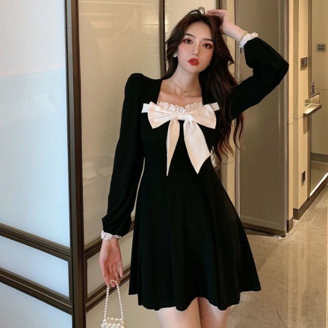 Đầm Công Chúa Phối Ren Và Nơ Thời Trang Mùa Xuân Hàn Quốc Mới Cho Nữ