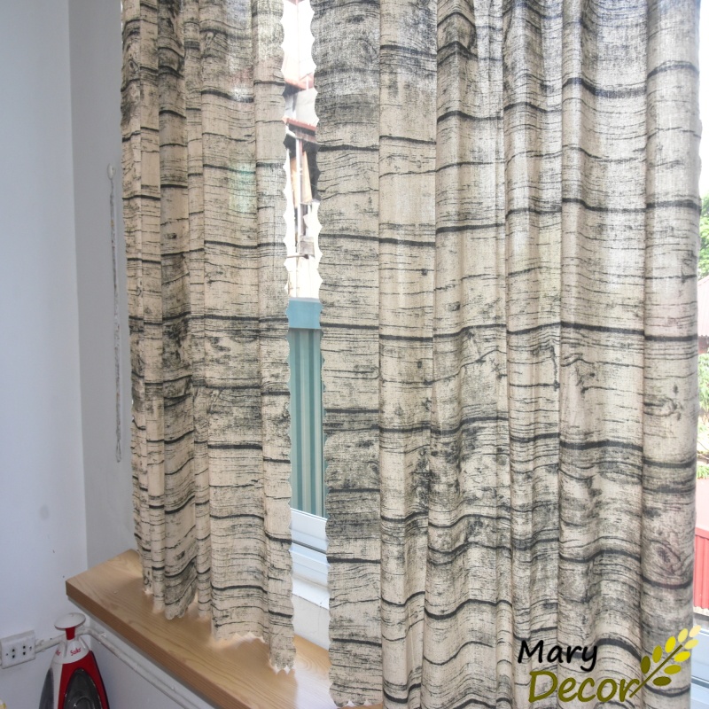 Rèm cửa sổ trang trí vải bố linen đẹp - họa tiết vân gỗ R-E10