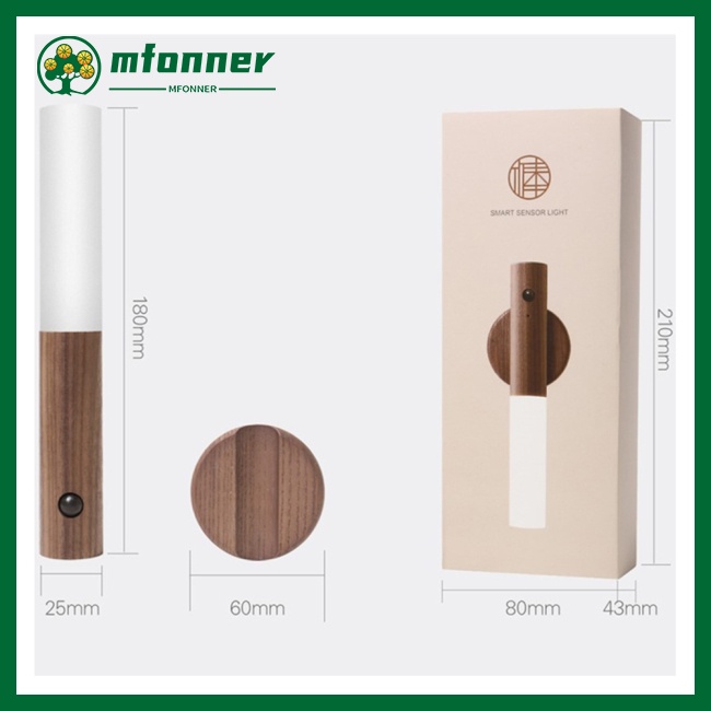 Đèn Led Gắn Tường Cảm Biến Cơ Thể Người Bằng Gỗ Mfonner Sử Dụng Pin 500 Mah Có Thể Sạc Lại