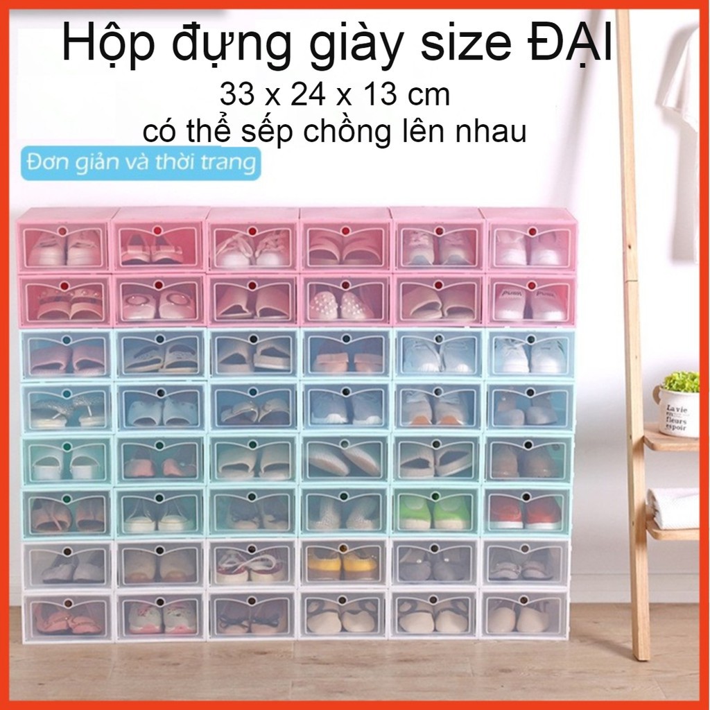 Hộp giày nhựa mica cứng màu xanh cho bạn nam, tủ giày thông minh gấp gọn