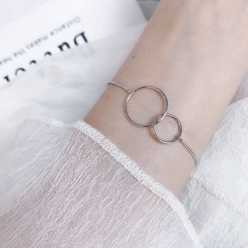 [Mã FAMAYFA giảm 10K đơn 50K] Vòng tay bạc mặt kiểu hai hình tròn phong cách Hàn Quốc | BigBuy360 - bigbuy360.vn