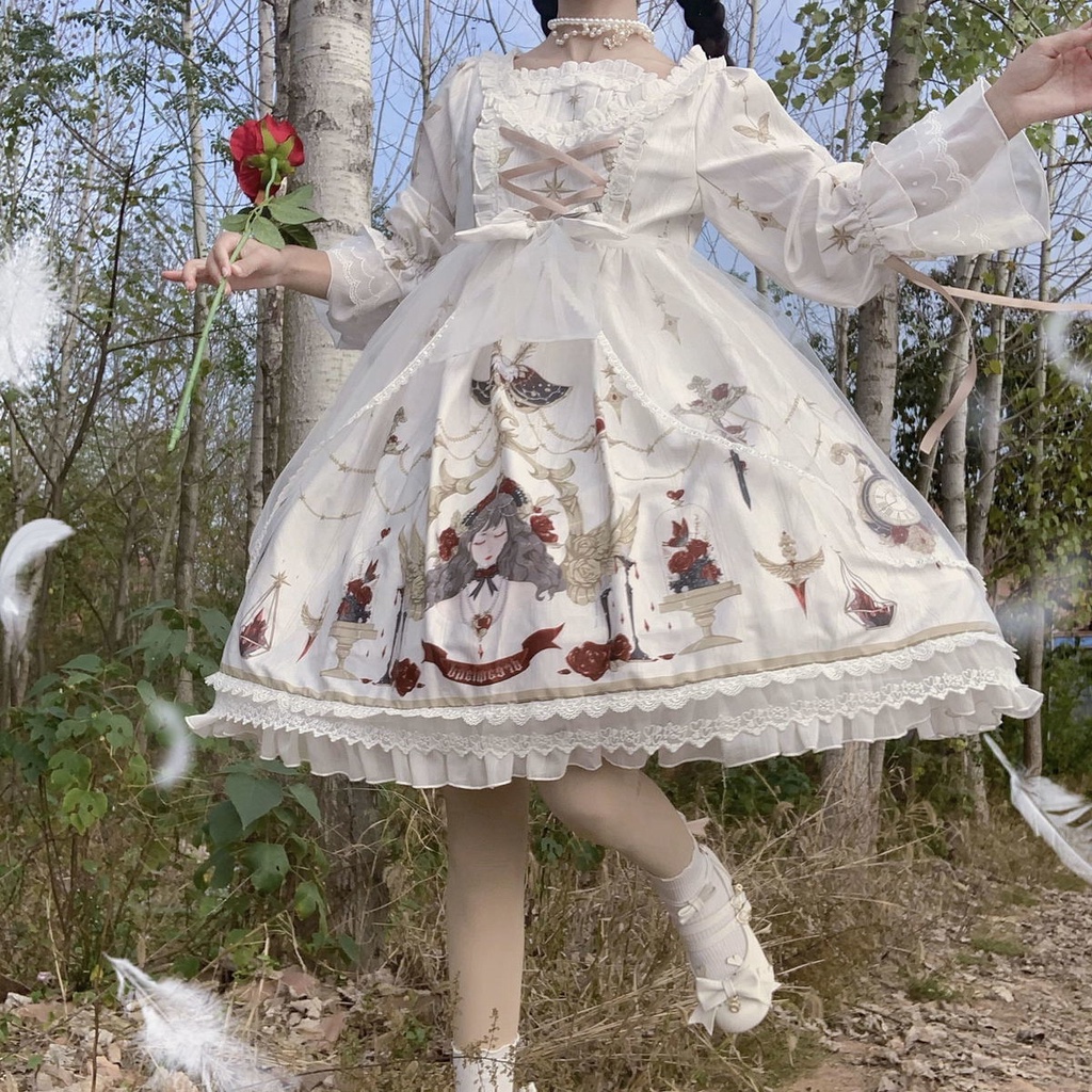 Đầm lolita mềm mại có lớp lót bên trong phong cách thời trang Nhật Bản cho nữ