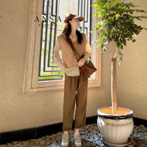 Áo len gile nữ kiểu dáng Hàn Quốc, áo gi lê nữ đen trắng xanh nâu | BigBuy360 - bigbuy360.vn