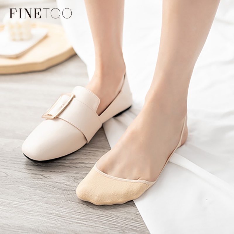 FINETOO Set 4 Đôi Tất Cotton Cổ Thấp Chống Trượt Thoáng Khí Màu Sắc Đơn Giản