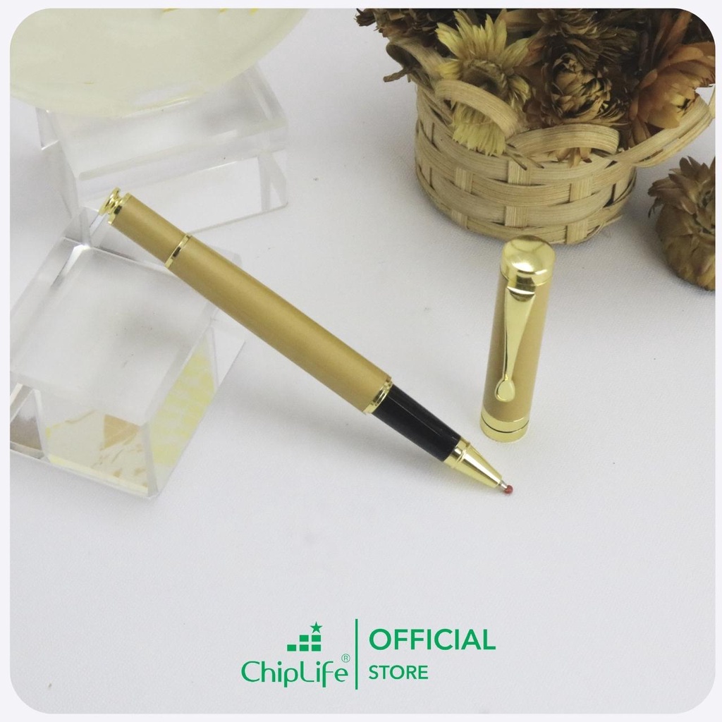 Bút ký cao cấp CHIPLIFE BC028 khắc tên - màu vàng ngòi 0.5mm mực xanh