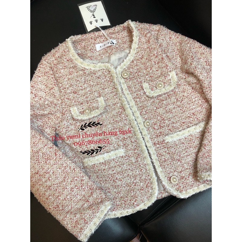 áo khoác dạ tweed hồng viền ngọc 6948 sz ml (sẵn) | BigBuy360 - bigbuy360.vn