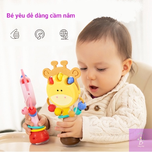 Lục Lạc-Gặm Nướu 3IN1 Cầm Tay Cho Bé, Tích Hợp Đèn Và Âm Thanh - Có Đế Hút Dán Lên bàn