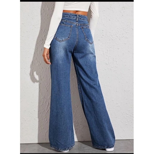 Quần jean ống suông rộng boyfriend VNXK jeans nữ mid rise ống loe wide leg flare baggy xuất khẩu dư xịn