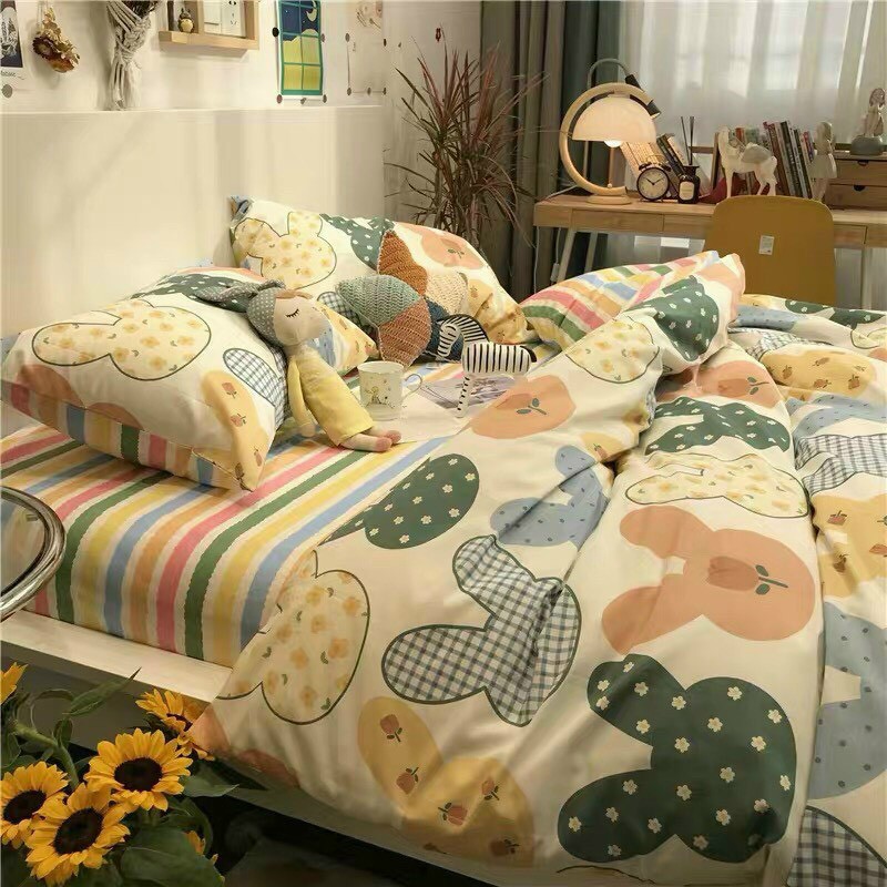 Bộ chăn ga gối , drap giường chất cotton poly họa tiết đầu gấu nhiều màu sắc