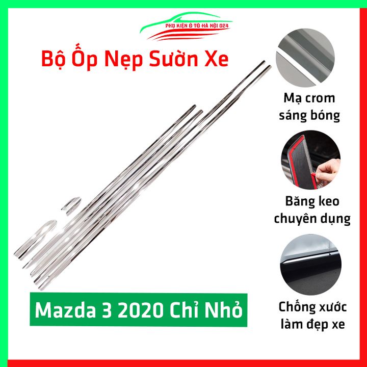 Bộ ốp nẹp sườn Mazda 3 2020-2022 mạ crom viền chỉ nhỏ trang trí làm đẹp xe