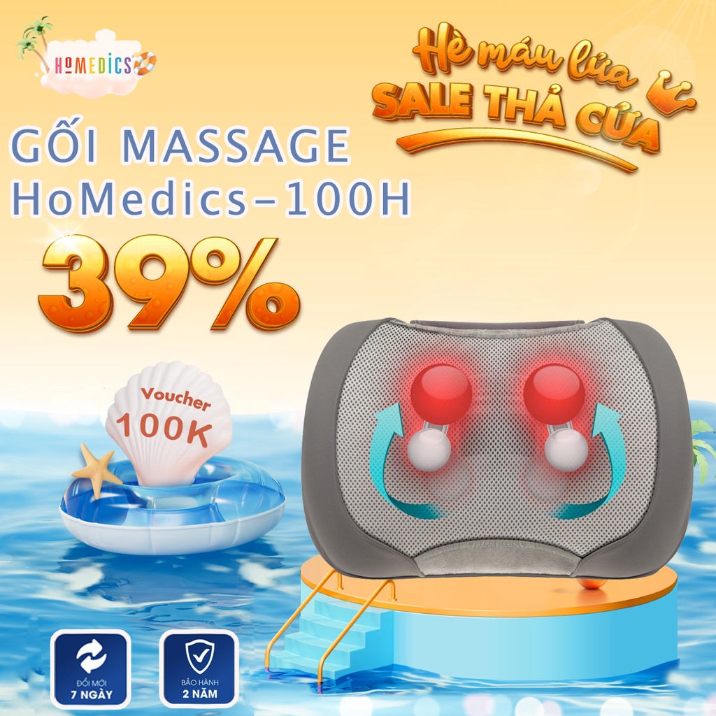 Gối massage đa năng Homedics SP-100H-GB của nhà HT Beauty sử dụng công nghệ massage Shiatsu 3D kèm nhiệt rung