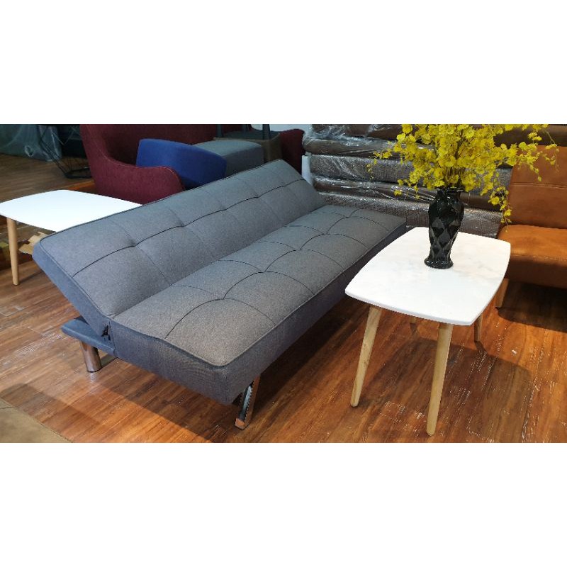 Ghế sofa bed màu xám lông chuột + bàn salon chữ nhật