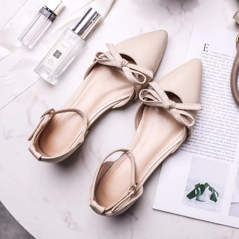 Giày búp bê nữ gót thấp kiểu dáng buộc nơ hai màu, SB32 - November House