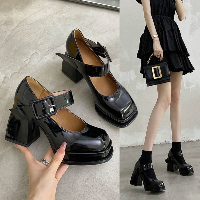 Giày Cao Gót MARY JANE Đế Vuông Cao 9cm hottrend