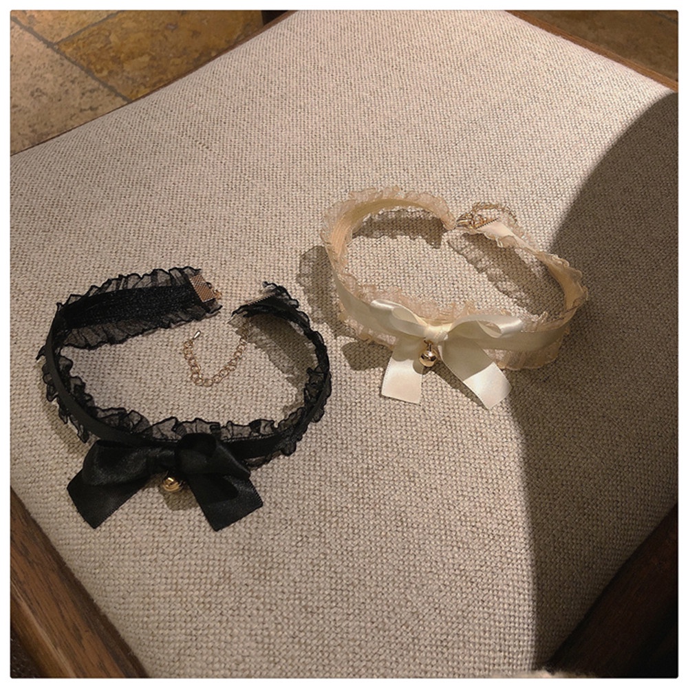 Vòng Cổ Choker Ren Thắt Nơ Tai Mèo Màu Đen Phong Cách Cổ Điển