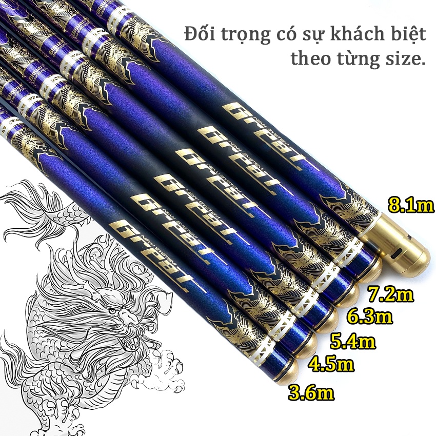 Cần câu tay Biquan Quần Long Tranh Bá 6H mật độ carbon cao, siêu nhẹ siêu cứng, cảm giác câu tốt, tải cá lớn
