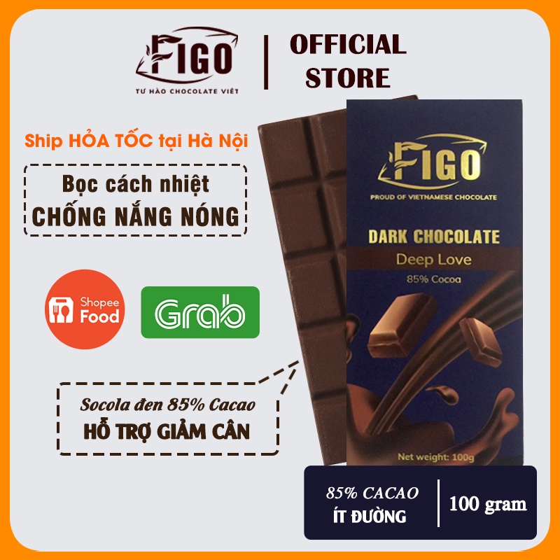 [Chính hãng] Socola đen nguyên chất 85% Cacao ít đường Thanh 100gr | Dark Chocolate 85% Cacao Figo Ăn kiêng, Giảm cân