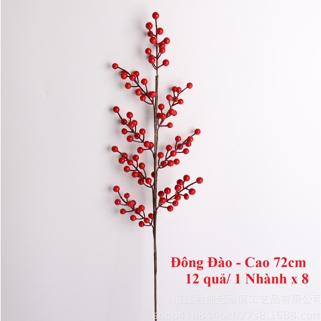 Cành Đông Đào 12 nhánh - 12 quả/ 1 nhánh , Cành cây lá vàng, Đuôi công, Rẻ Quạt - Cắm bình trang trí nổi bật