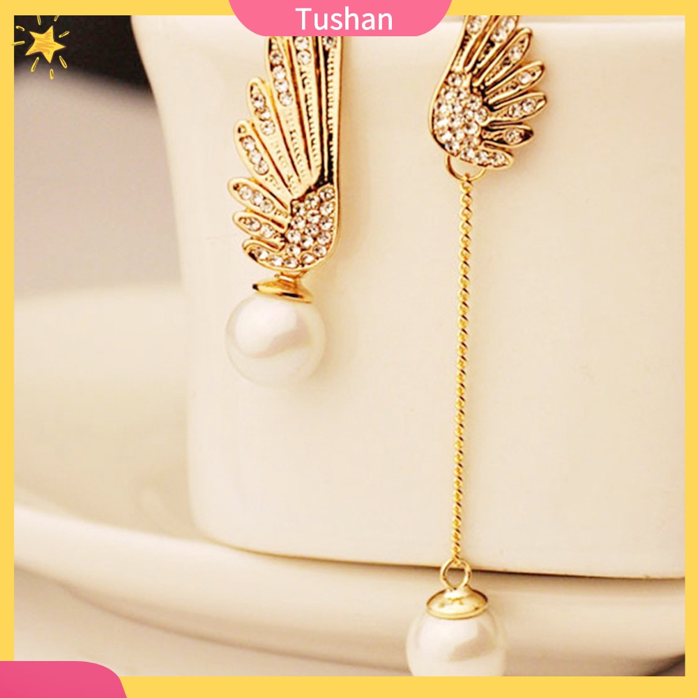 Bông tai cánh thiên thần đính đá và ngọc trai giả sang trọng