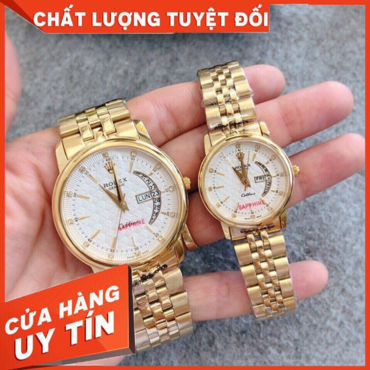 Đồng Hồ Đôi RoLex Sapphire R032 Mặt trăng khuyết Máy Pin Nhật Chống xước Tuyệt Đối