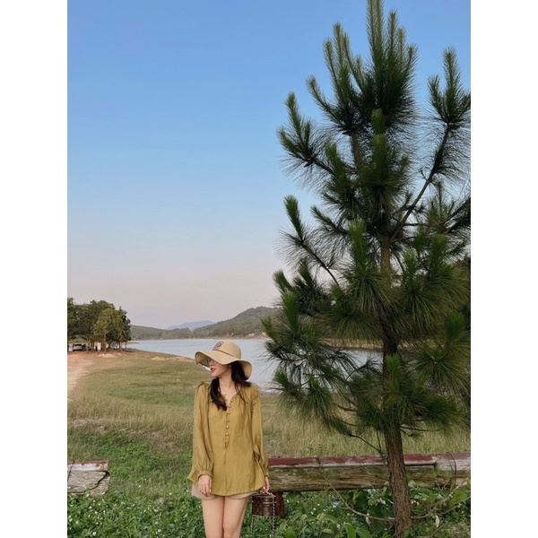 ( Ảnh thật ) A0603 Áo sơ mi cúc ngực tay bồng oversize