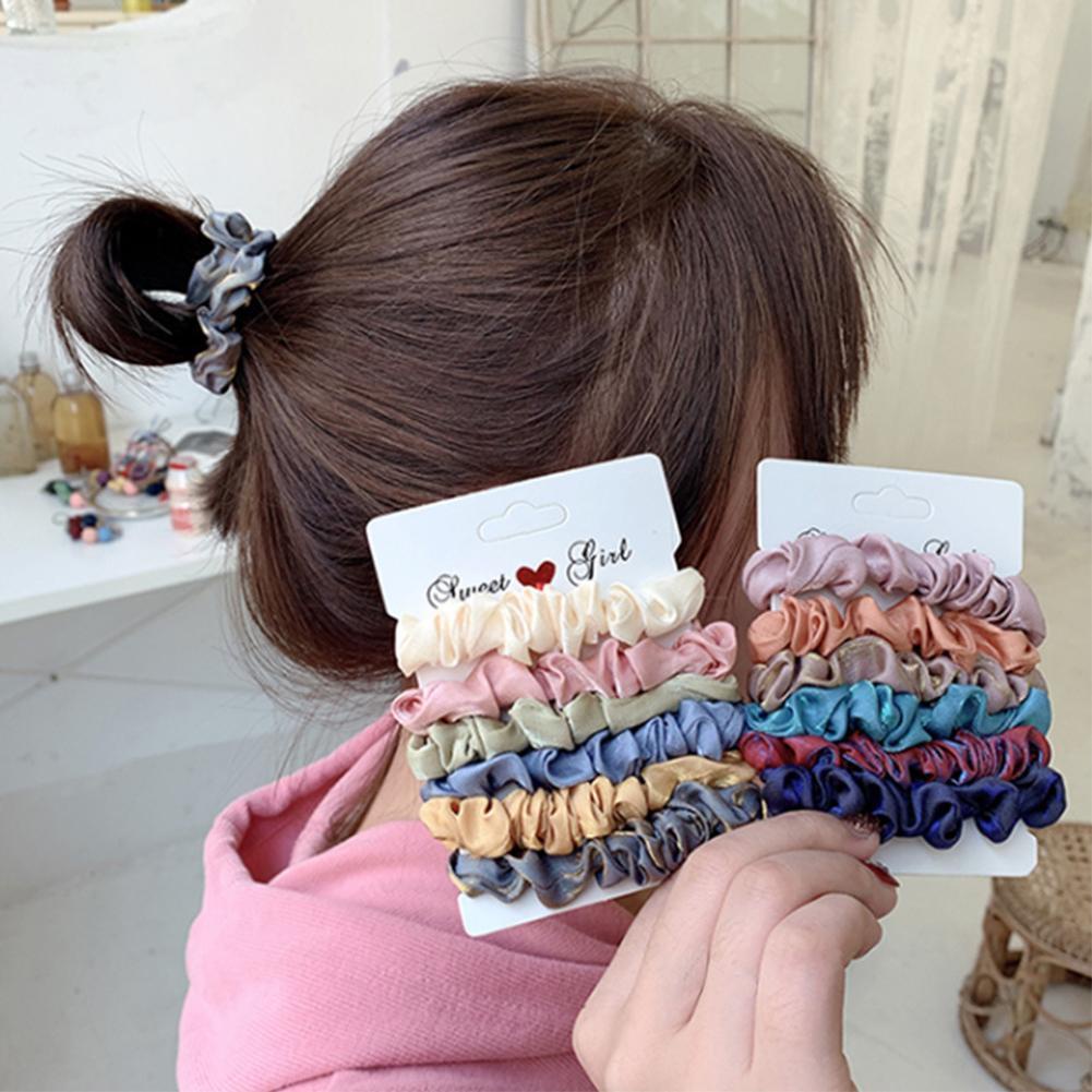 Bộ 6 Dây Buộc Tóc Vải Nhung Lụa Chiffon Mềm Co Giãn Tốt#Bộ 5 Món 6 (5 Món)