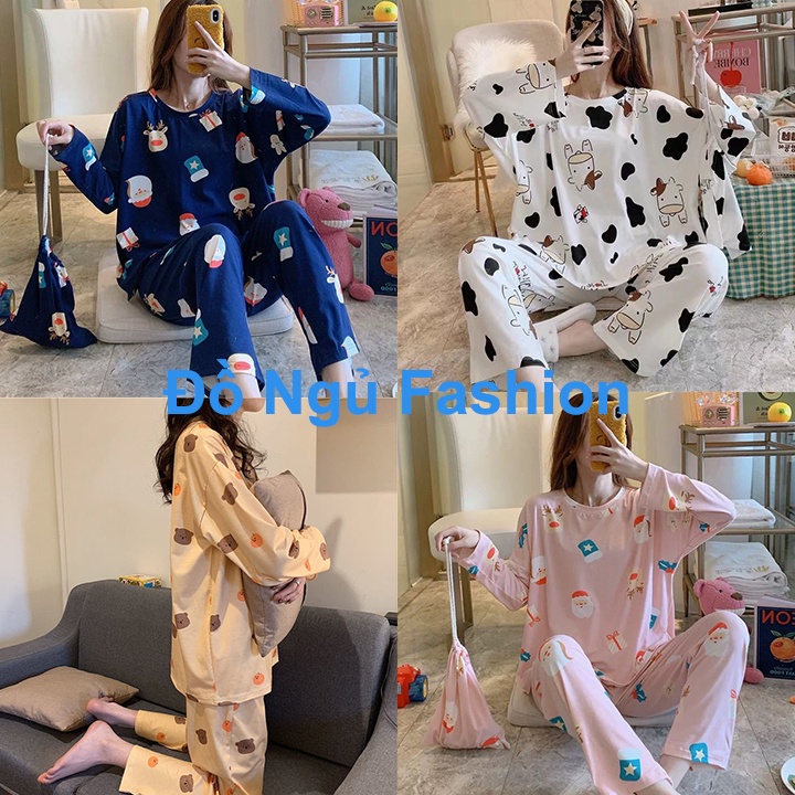 Bộ Đồ Ngủ Nữ Mặc Nhà Vải Co Giãn 4 Chiều Quần Áo Dài Tay Váy Ở Nhà Mùa Xuân Thu Đông Dễ Thương BĐN16